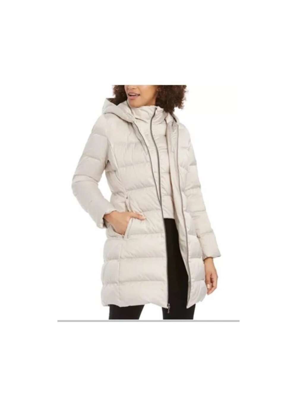 Elie Tahari Women's M Ivory Down Puffer Coat Real Raccoon Fur Hood Double Layer